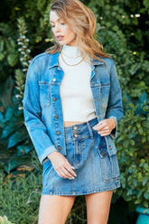 Veveret Women's Button-Up Raw Hem Denim Jacket - Stylish & Versatile